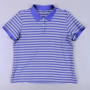 L.L. Bean Women’s Polo Shirt L Purple White Striped 100% Cotton Classic Fit